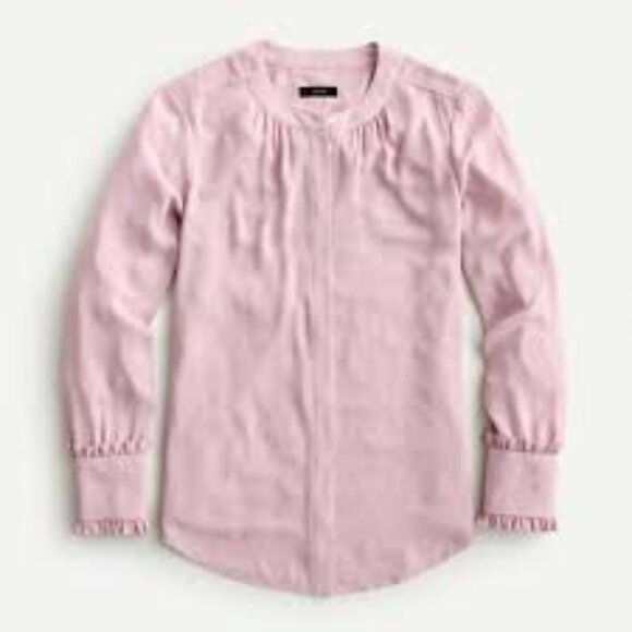J.Crew Blush Drapey Band-Collar Ruffle Cuff Blouse  Large  - 0077 - Picture 2 of 5